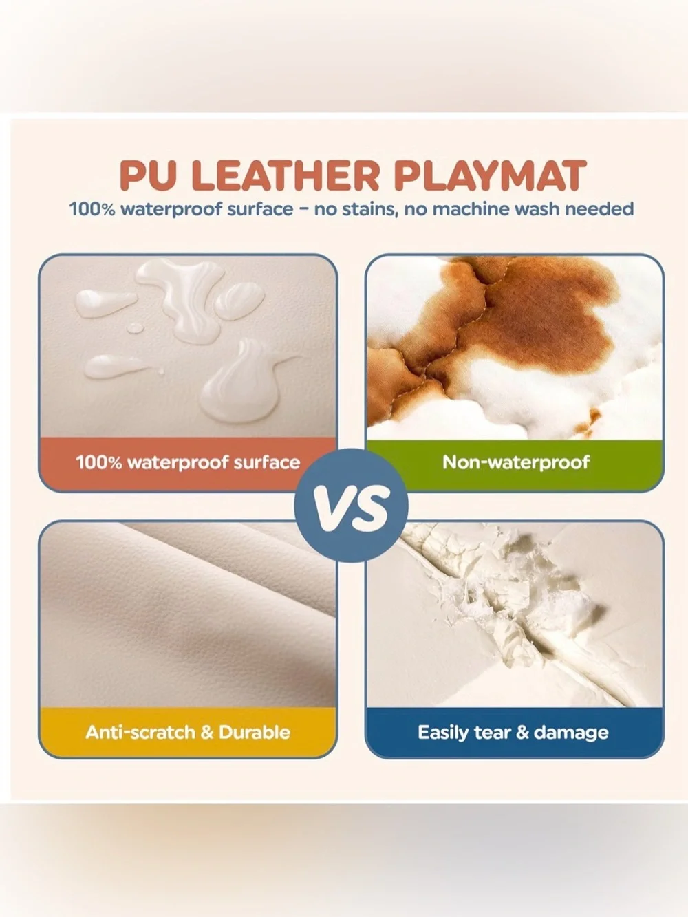 Cream Play Mat - Soft Foam Floor Mat for Kids